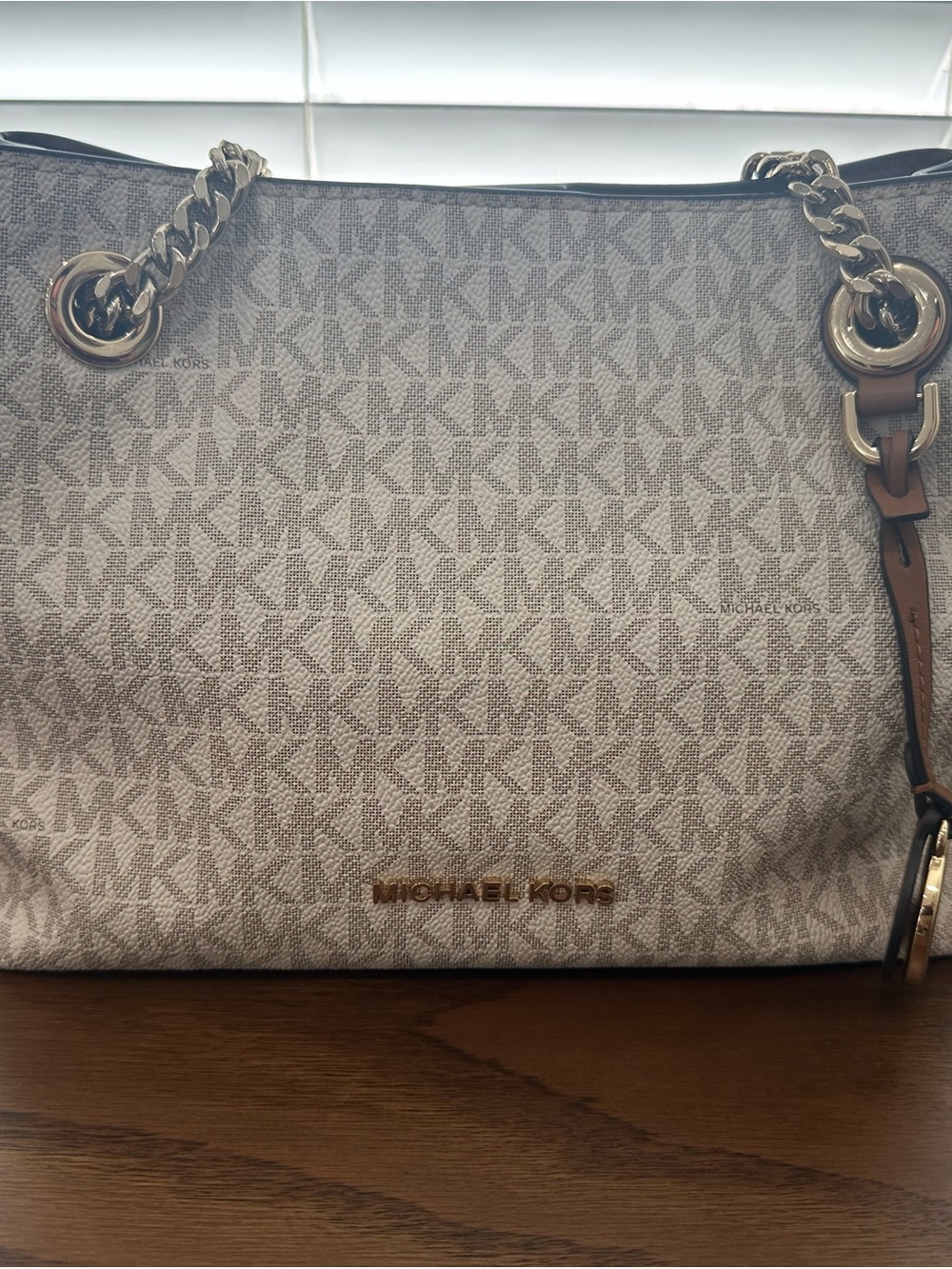 Michael Kors Beige Logo Chain-Handle Shoulder Bag
